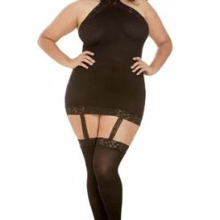 LingerieDiva Queen Black Sheer Garter Dress
