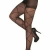 Elegant Moments Black Pantyhose With Sheer Criss Cross Detail Queen
