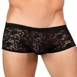 Male Power Black Stretch Lace Mini Short