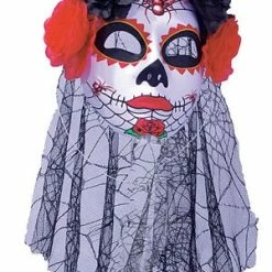 Underwraps Costumes Red Spider Rose Sugar Skull Mask