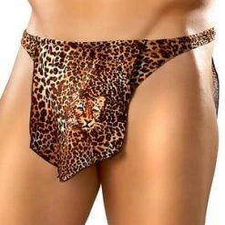 Male Power Leopard Print Thong With Loin Cloth