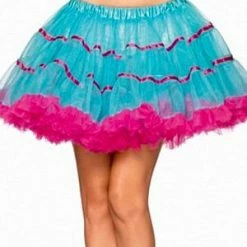 LEG AVENUE Turquoise And Pink Layered Striped Petticoat