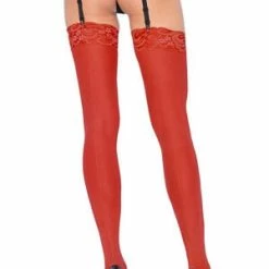 LEG AVENUE Plus Red Back Seam Stockings With Lace Top