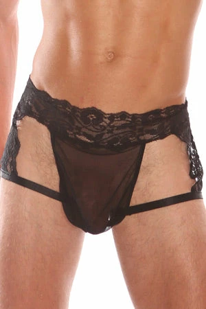 Velvet Kitten Men's Black Lace G-String Garter Short 5 Velvet Kitten Men's Black Lace G-String Garter Short - Image 3