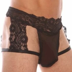 Velvet Kitten Men's Black Lace G-String Garter Short