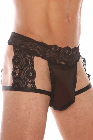Velvet Kitten Men's Black Lace G-String Garter Short 3 Velvet Kitten Men's Black Lace G-String Garter Short