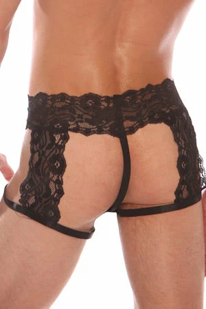 Velvet Kitten Men's Black Lace G-String Garter Short 4 Velvet Kitten Men's Black Lace G-String Garter Short - Image 2