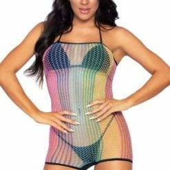 LEG AVENUE Rainbow Fishnet Strapless Romper