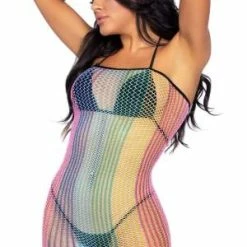 LEG AVENUE Rainbow Fishnet Strapless Romper -Lingerie Diva shop 89249 4 300x