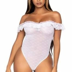 LEG AVENUE Lace Ruffle Teddy Bodysuit