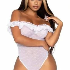 LEG AVENUE Lace Ruffle Teddy Bodysuit -Lingerie Diva shop 89269 4 300x