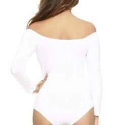 Yelete Long Sleeve Off The Shoulder Bodysuit -Lingerie Diva shop BS1004 WHT 3 l 300x