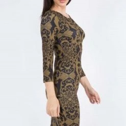 Yelete Swirl Pattern Midi Bodycon Dress -Lingerie Diva shop DRS265 GLD 2 l 300x