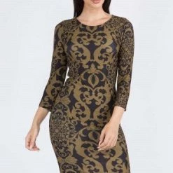 Yelete Swirl Pattern Midi Bodycon Dress