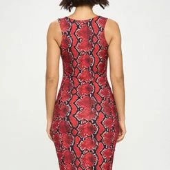 Yelete Red Scarlet Snakeskin Midi Bodycon Dress -Lingerie Diva shop DRSPT064 RED 3 l 300x