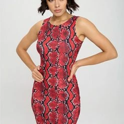 Yelete Red Scarlet Snakeskin Midi Bodycon Dress -Lingerie Diva shop DRSPT064 RED 4 l 300x