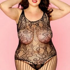 Velvet Kitten Queen Of Curves Floral Lace Bodystocking -Lingerie Diva shop P81175XVK 5 300x