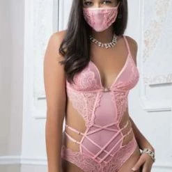 G World Intimates Two Piece Pink Mask Up Lacy Teddy