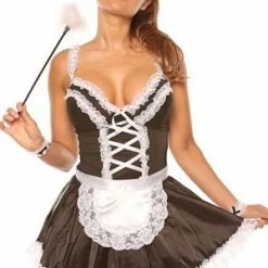 Velvet Kitten Maid For You Costume -Lingerie Diva shop lg 3494VK black white maid costume set dress stockings tickler front1 300x
