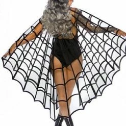 LEG AVENUE Velvet Flocked Web Cape -Lingerie Diva shop lg 86868LEG black spider web velvet flocked cape halloween back 300x