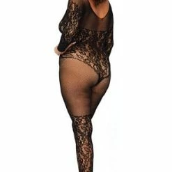 LEG AVENUE Queen Vine Lace Bodystocking -Lingerie Diva shop lg 89190QLEG black queen vine lace bodystocking back 300x