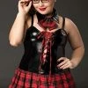 Velvet Kitten Queen School Me Costume -Lingerie Diva shop lg P71115XVK black red plus naughty schoolgirl costume set front 300x